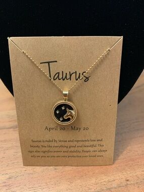 Taurus Zodiac Pendant Necklace - Gold with Black Enamel - Taurus